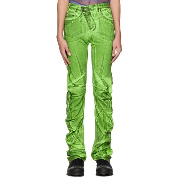 Ottolinger Drape Jeans Size XS Slim Fit Mens Green Crinkle Effect $605 - Picture 1 of 13